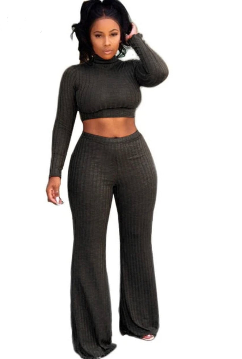 Turtleneck Crop Top Pants Set