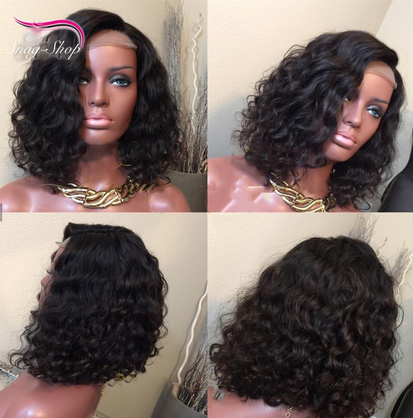 Lace Front Brazilian Curly Bob Pre Plucked Human Hair Wig
