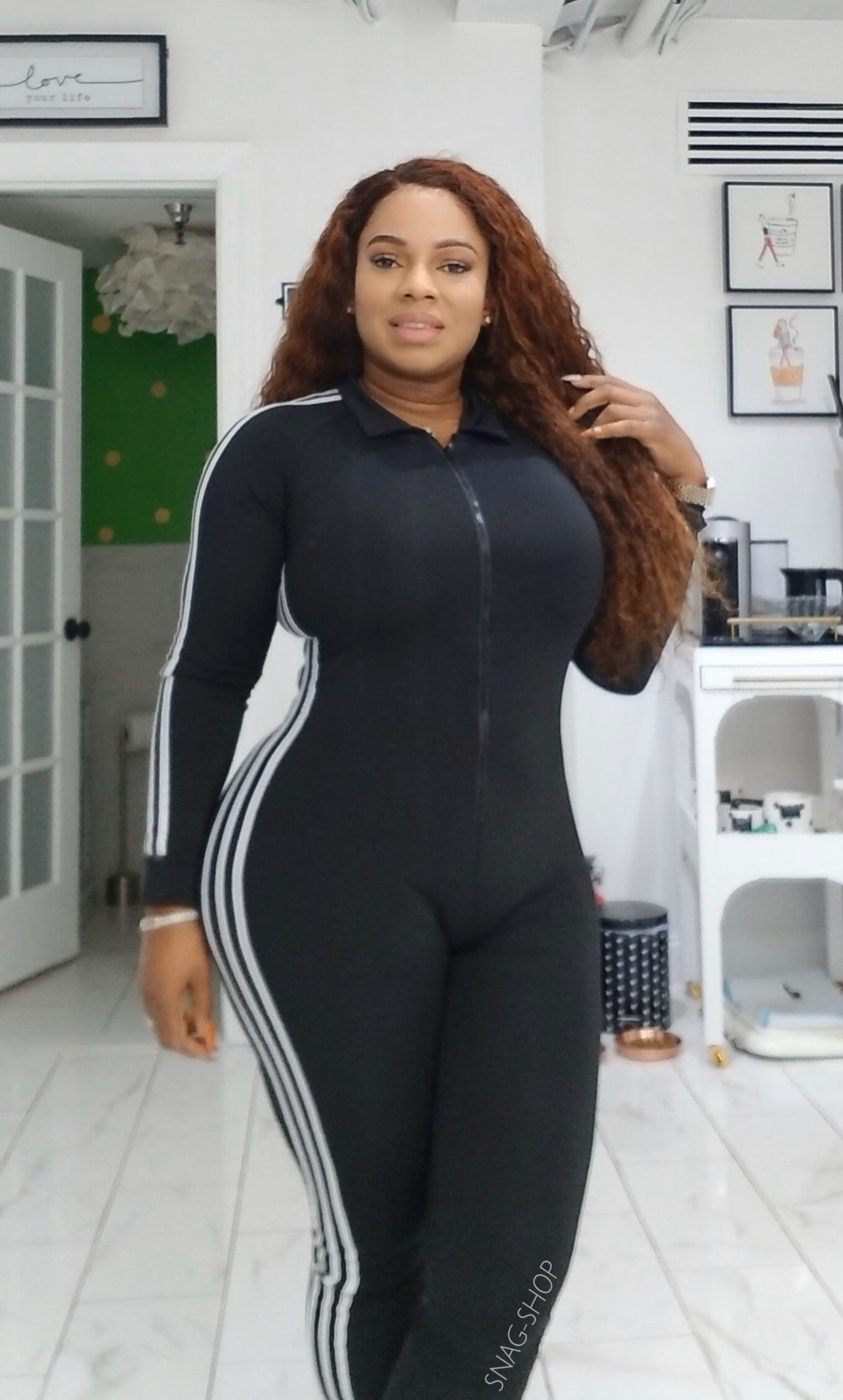 Long Sleeve Striped Sides Jumpsuit