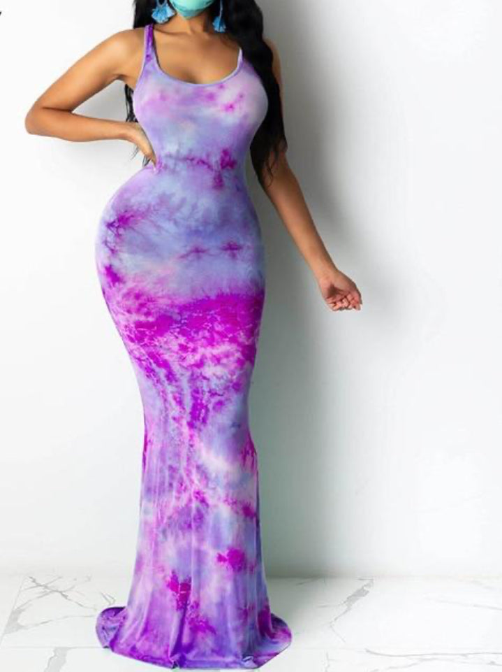 Spaghetti Strap Round-Neck Multi Print Dress