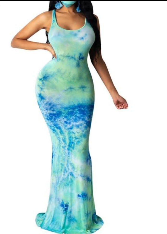 Spaghetti Strap Round-Neck Multi Print Dress