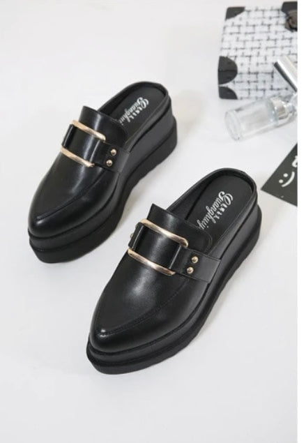 Pointed Toe Buckle Wedges Mule Shoes