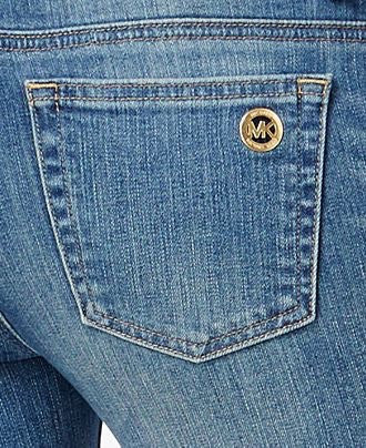 MICHAEL KORS DIstressed straight- leg medium wash Jeans