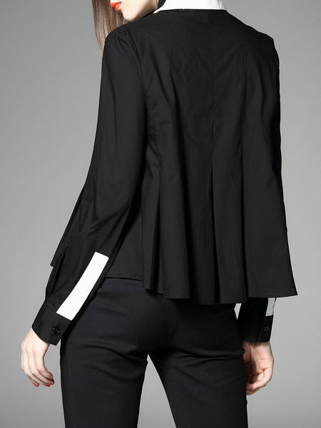 (A) Color-block Bow Blouse
