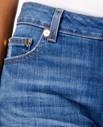 MICHAEL KORS DIstressed straight- leg medium wash Jeans