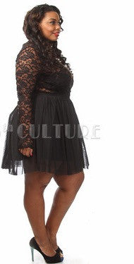 (A) Lace v neck tulle flare dress