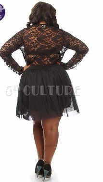(A) Lace v neck tulle flare dress