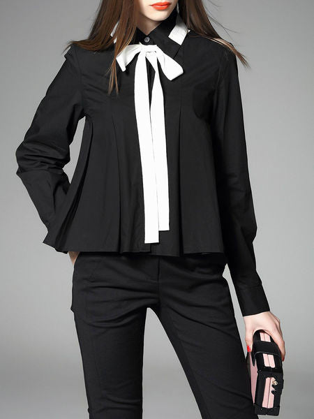 (A) Color-block Bow Blouse