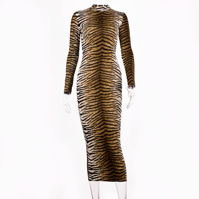 Long Sleeve Leopard Bodycon Dress
