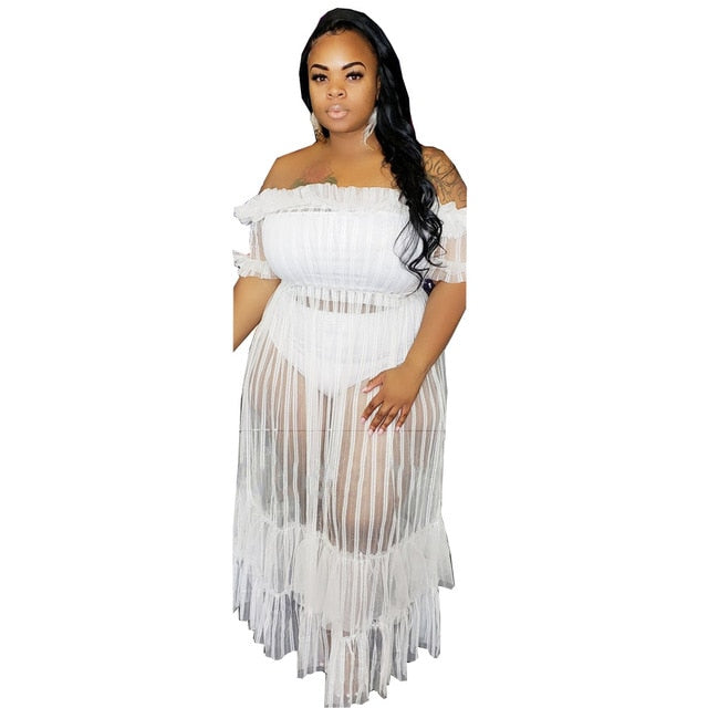 Plus Size Ruffle Off Shoulder Maxi Dress