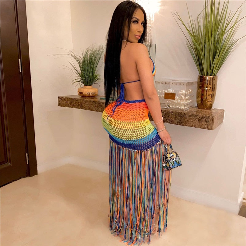 Crochet Tassel Crop Top Skirt Set