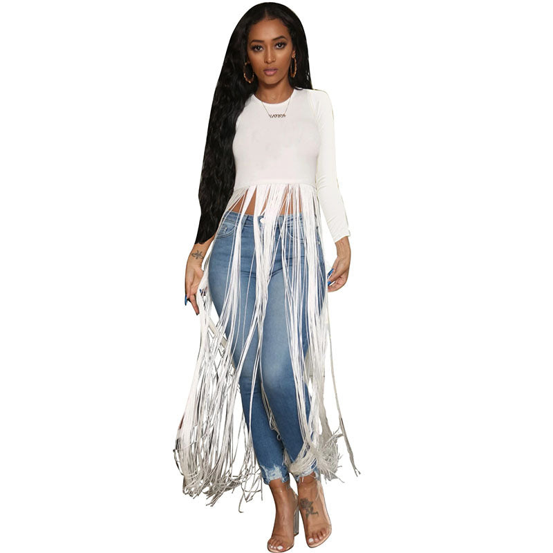 Long Tassel Round-Neck T-Shirt