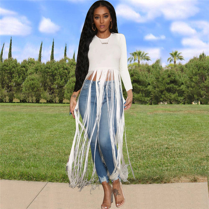 Long Tassel Round-Neck T-Shirt