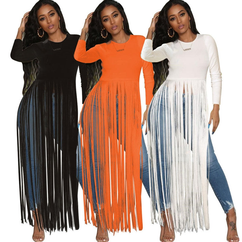 Long Tassel Round-Neck T-Shirt