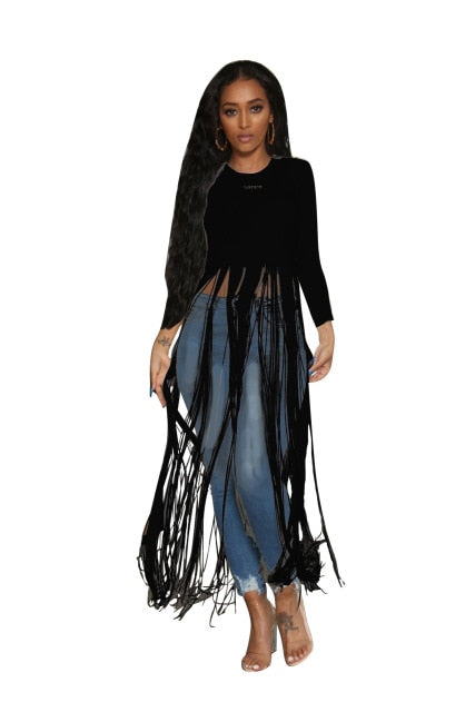 Long Tassel Round-Neck T-Shirt