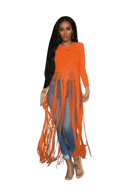 Long Tassel Round-Neck T-Shirt