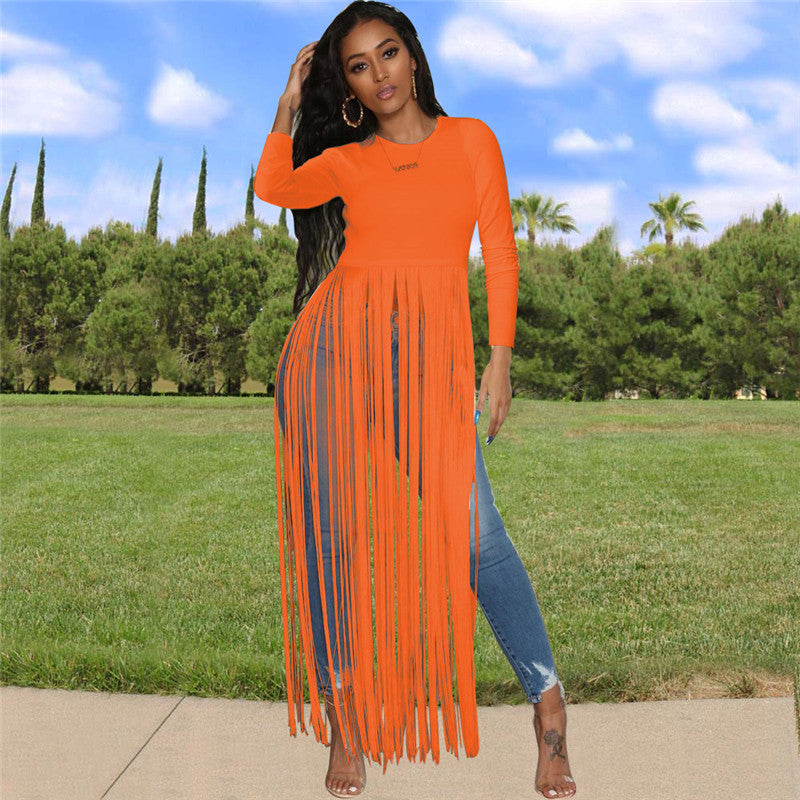 Long Tassel Round-Neck T-Shirt