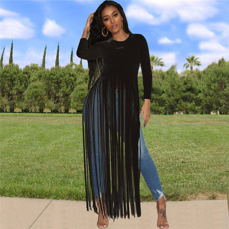 Long Tassel Round-Neck T-Shirt
