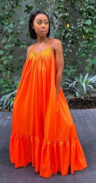 Plus Size Spaghetti Strap Boho Maxi Dress