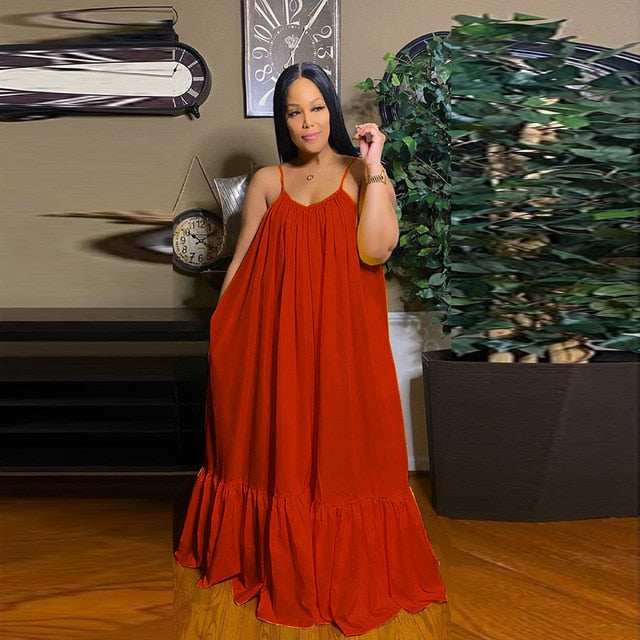 Plus Size Spaghetti Strap Boho Maxi Dress