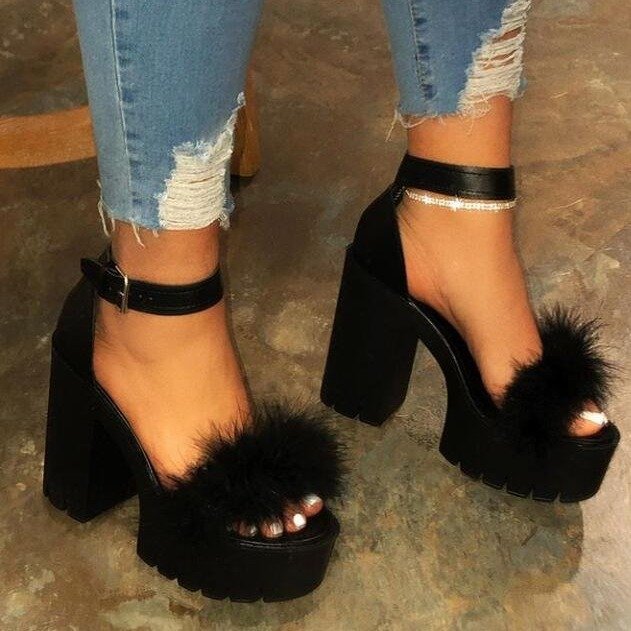 Chunky High Heel Open Toe Platform Sandals/ Shoes