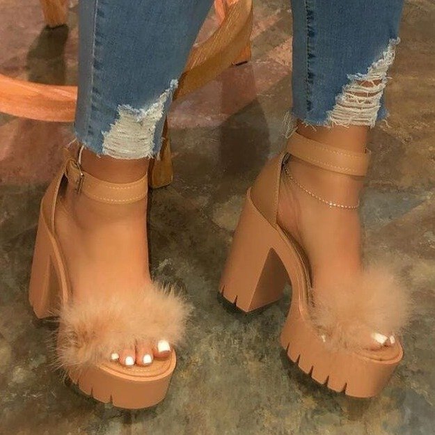 Chunky High Heel Open Toe Platform Sandals/ Shoes