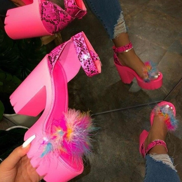 Chunky High Heel Open Toe Platform Sandals/ Shoes