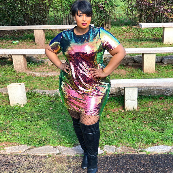 sequin t shirt dress plus size Plus Size Sequin T-Shirt Dress – SNAG-SHOP