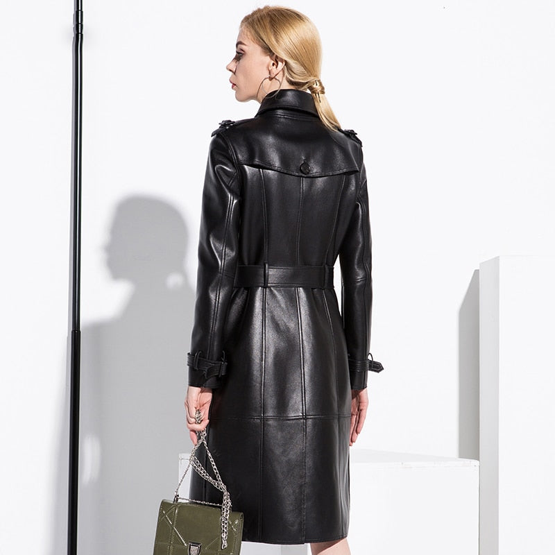 Double Breasted Leather Trench Coat