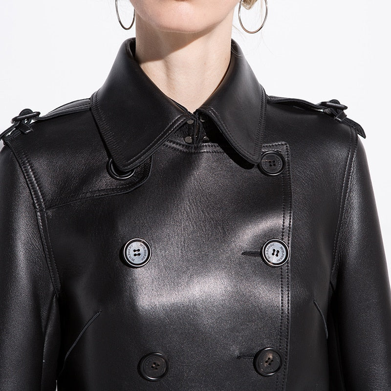 Double Breasted Leather Trench Coat