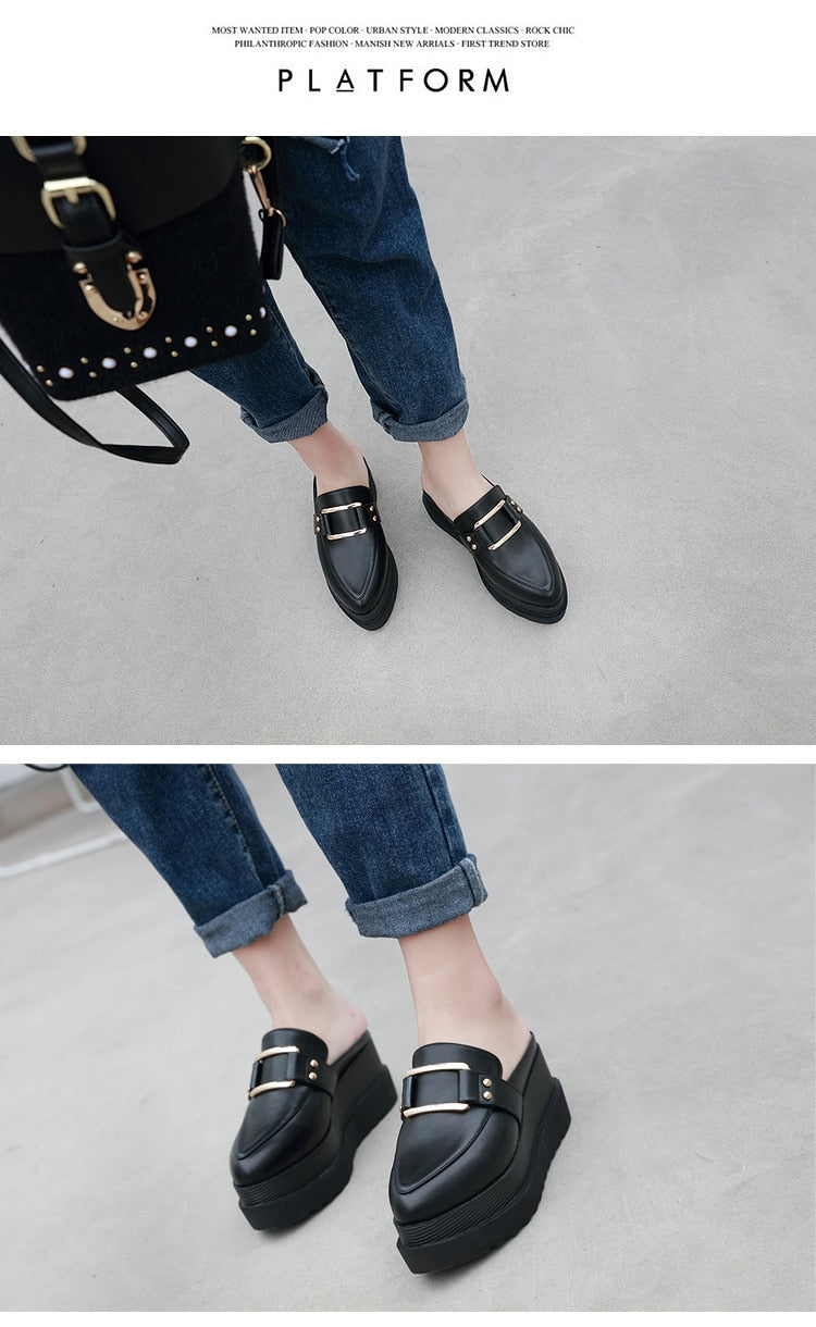 Pointed Toe Buckle Wedges Mule Shoes