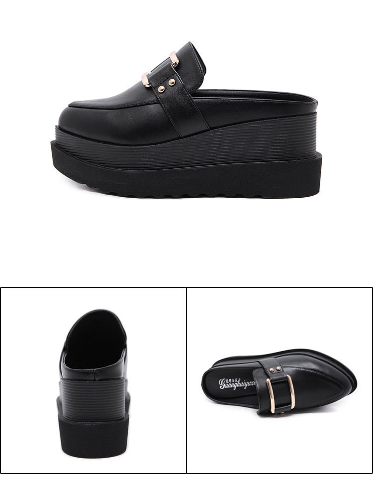 Pointed Toe Buckle Wedges Mule Shoes