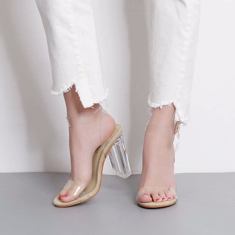 PVC Clear Crystal Classic Buckle Peep Toe Sandals