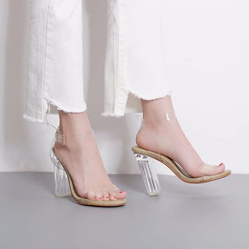PVC Clear Crystal Classic Buckle Peep Toe Sandals