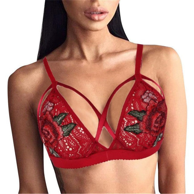 Embroidery Lace Choker Tank Bra