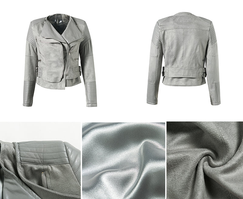 Faux Leather Exposed Zipper Biker Jacket
