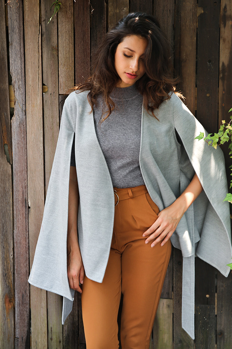 Elegant Belted Long Split Cape