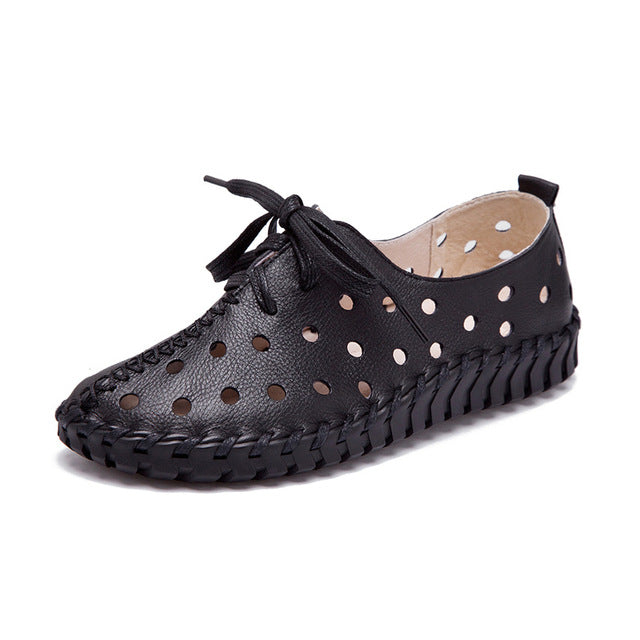 Genuine Leather Eyelet Loafers Shoes