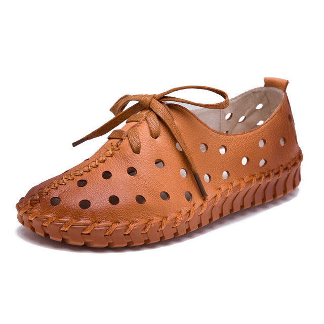 Genuine Leather Eyelet Loafers Shoes