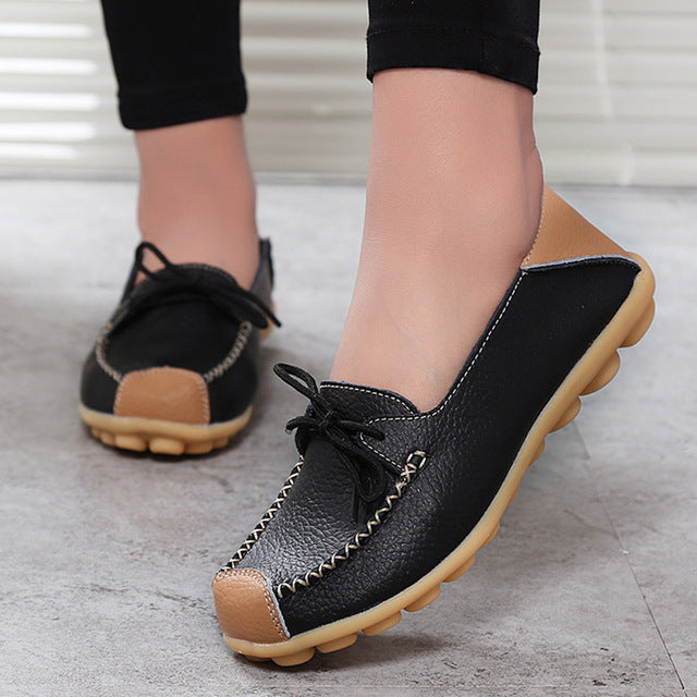 Color Block Loafer Leather Shoes