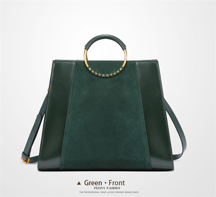 GENUINE LEATHER SUEDE TOTE HANDBAG