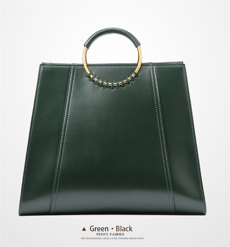 GENUINE LEATHER SUEDE TOTE HANDBAG