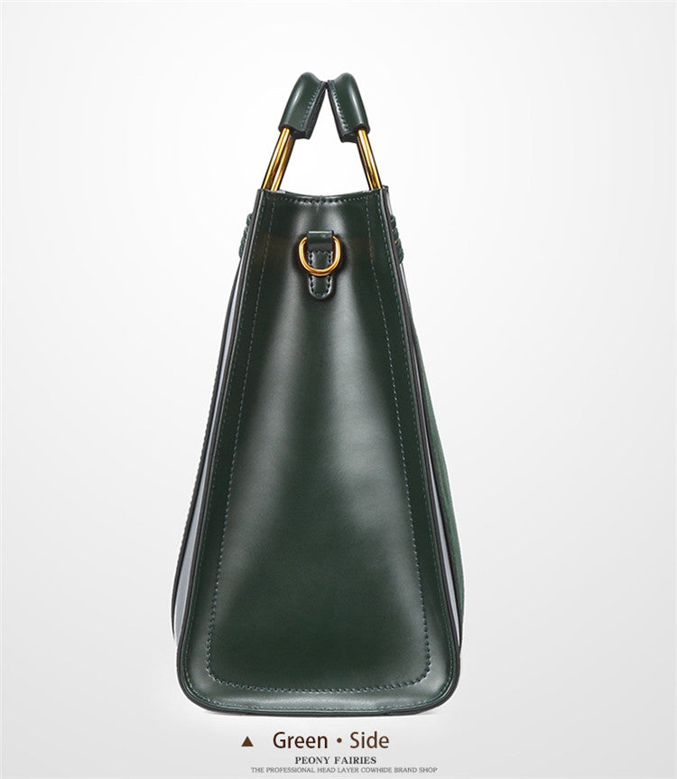 GENUINE LEATHER SUEDE TOTE HANDBAG