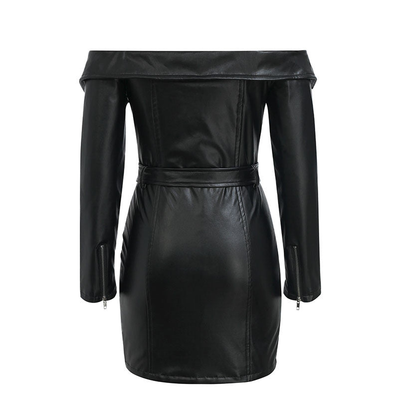 Punk Style Zipper Front Leather Bodycon Mini Dress