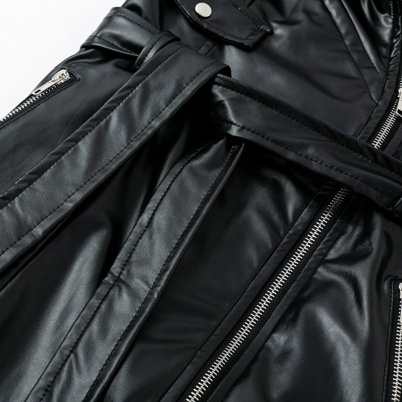 Punk Style Zipper Front Leather Bodycon Mini Dress