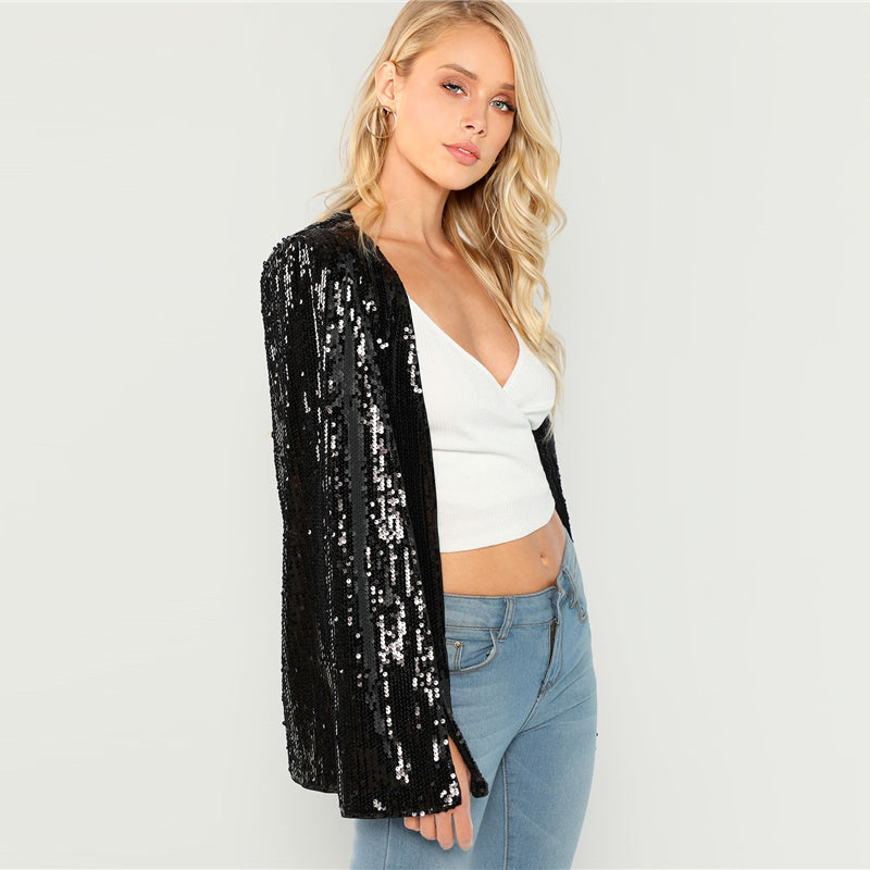 PLUNGING NECKLINE SEQUIN WOMAN BLAZER