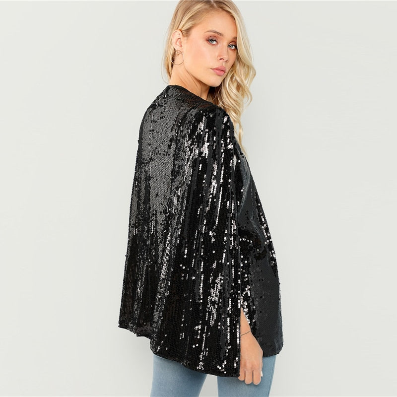 PLUNGING NECKLINE SEQUIN WOMAN BLAZER