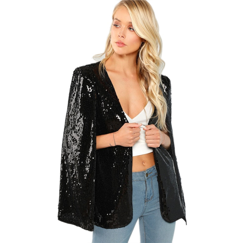 PLUNGING NECKLINE SEQUIN WOMAN BLAZER
