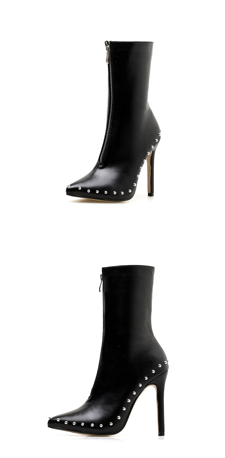 POINTED TOE STUDDED ANKLE BOOTS SHOES