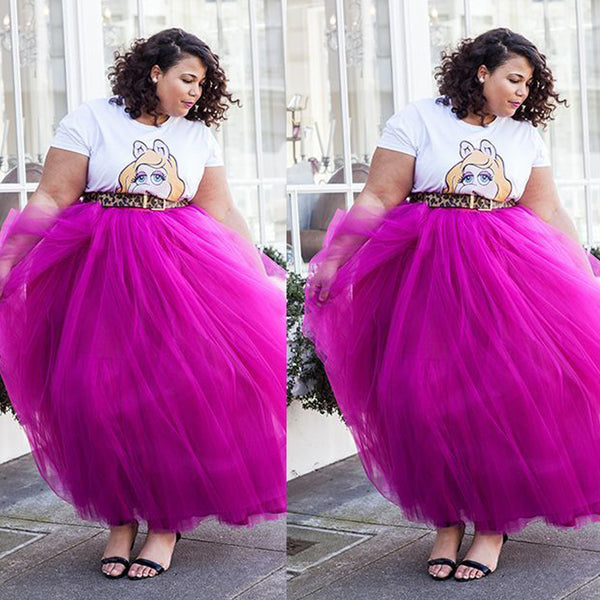 Plus Size Tulle Maxi High Waist Skirt